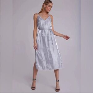 Bella Dahl V-Neck Cami Shift Dress Metallic Silver Size M